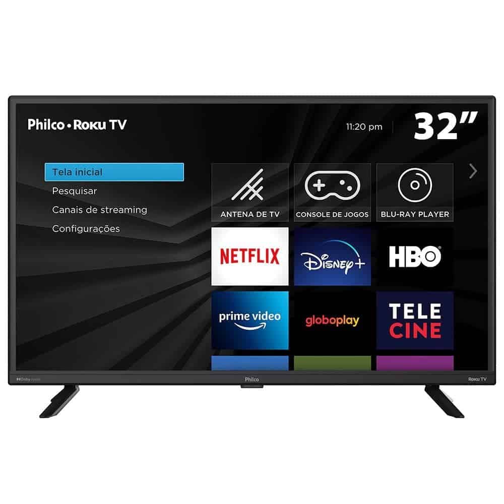 Smart TV LED 32 HD Philco PTV32G70RCH Roku TV Dolby Audio Midia