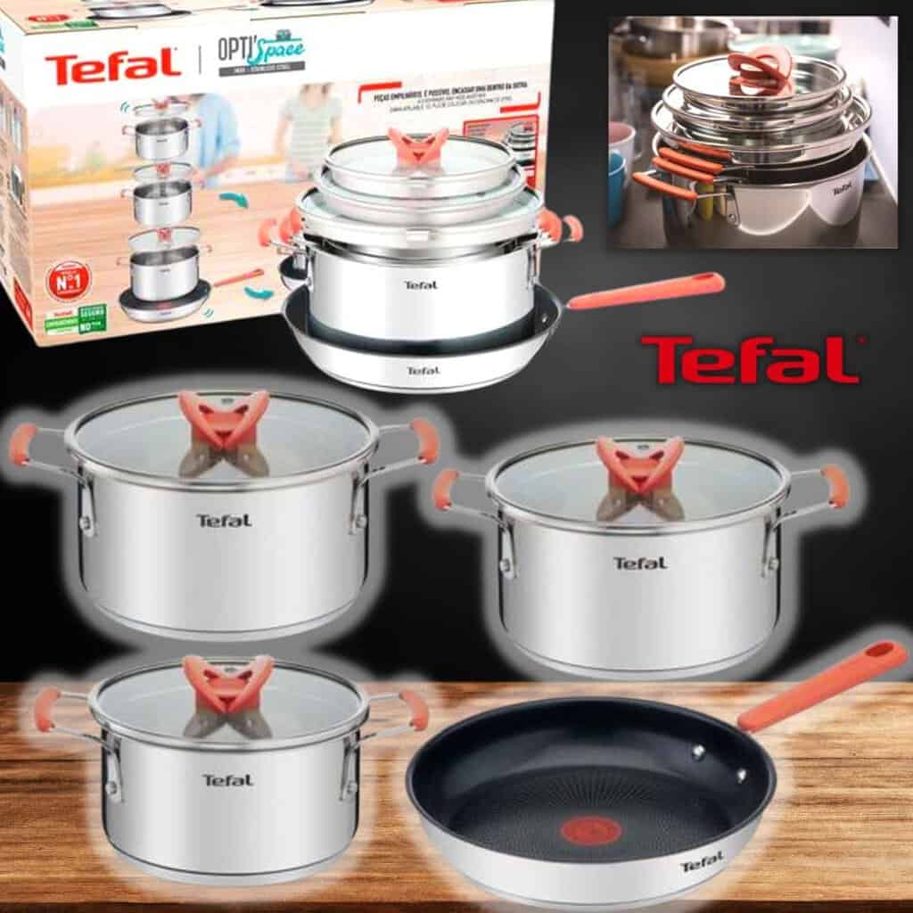 Jogo de Panelas 4 Peças Tefal Opti space em Inox Fundo Triplo