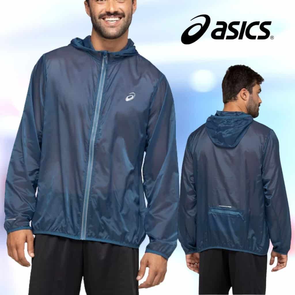 Jaqueta Corta Vento Masculina ASICS Capuz Ultraleve Compacta Promotop