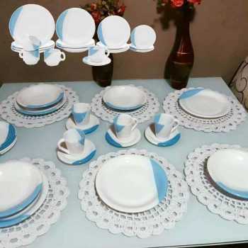 Aparelho de Jantar 20 Peças Porcelarte Cerâmica - Redondo Branco e Azul Prime 004/20
