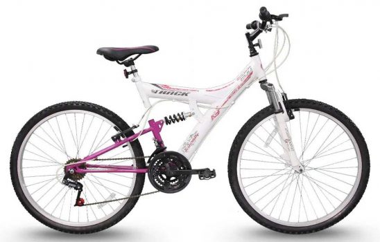Bicicleta Track & Bikes TB-200/WP Aro 26 - 18 Marchas Suspensão Central Quadro de Aço Branco,Rosa