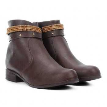 Bota Cano Baixo Look Fashion Multi Tiras Feminina Café