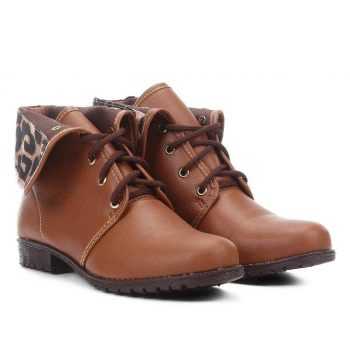 Bota Coturno Look Fashion Onça Cano Dobrável Feminina – Caramelo