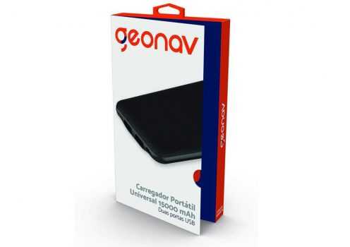 Carregador Portátil Universal, 15.000mAh, 2 portas USB, Leds indicativos de carga, Preto, PB15000B, Geonav