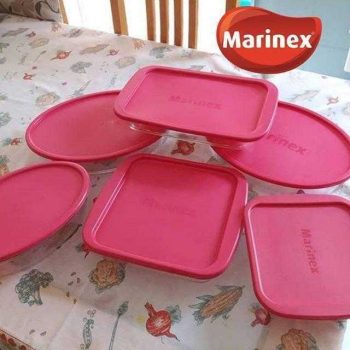 Conjunto de Assadeiras de Vidro com Tampa Marinex 6 Peças - Rosa
