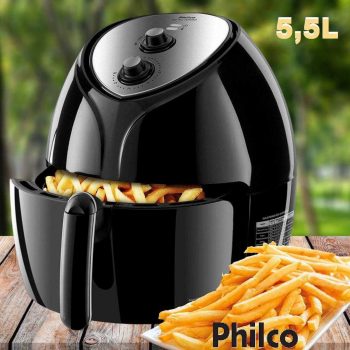 Fritadeira Elétrica Sem Óleo/Air Fryer Philco - Air Fry Jumbo Preta 5,5L com Timer 110V