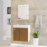 Gabinete Banheiro Siena C/ Cuba E Espelheira Branco/Ripado Móveis Bechara