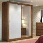 Guarda-Roupa Solteiro Madesa Dallas 2 Portas de Correr com Espelho 2 Gavetas Marrom