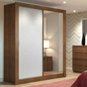 Guarda-Roupa Solteiro Madesa Dallas 2 Portas de Correr com Espelho 2 Gavetas Marrom