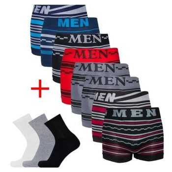 Kit 10 Cuecas Boxer Microfibra MEN Adulto + 10 Pares Meias Sport Longa M15