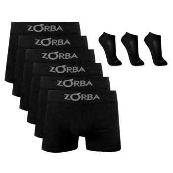 Kit 6 Cuecas Boxer Zorba Algodão Preta + 3 pares meia preta Ted Socks