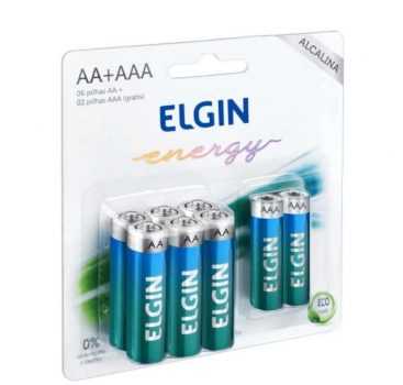 Kit Econômico de Pilhas Alcalinas com 6X AA e 2X AAA, Elgin, Baterias