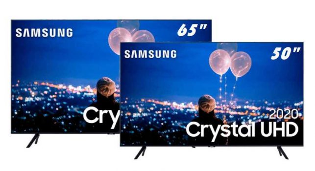 Samsung Smart TV 65'' Crystal UHD 65TU8000 4K, Wi-fi, Borda Infinita, Alexa built in, Controle Único e Visual Livre de Cabos + Samsung Smart TV 50" Crystal UHD 50TU8000 4K, Wi-fi, Borda infinita, Alexa built in, Controle remoto único