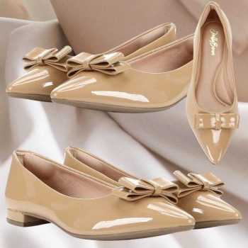 Sapatilha Jelly Bean Bico Fino Laço Feminina Bege