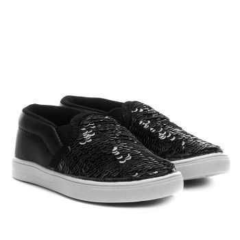 Slip On Infantil Batatinha Paetê Feminino - Preto