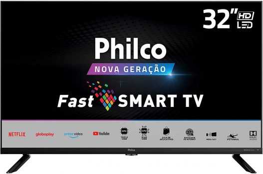 Smart TV LED 32" HD Philco PTV32G70SBL com Processador Quad Core, GPU Triple Core, Dolby Audio, Mídia Cast, Wi-Fi, HDMI e USB