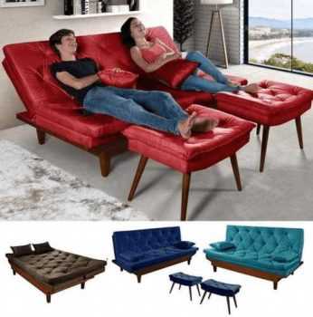 Sofa Cama Reclinável Caribe Com Duas Banquetas Rubi