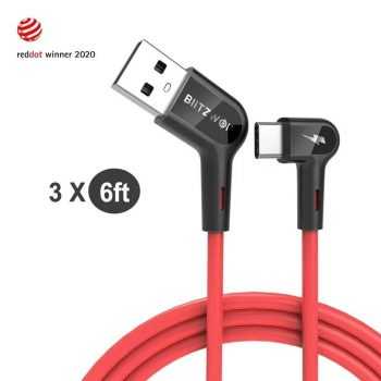 3x Blitzwolf BW-AC1 3A Angle Type-C Cable 1.8m