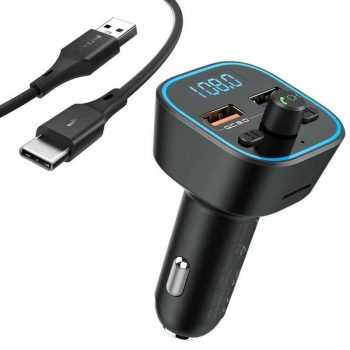 BlitzWolf BW-BC1 Car Bluetooth 5.0 FM Transmitter 18W QC3.0 Charger + BW-TC14 3A USB Type-C Cable