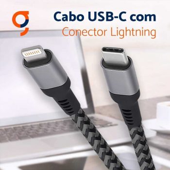 Cabo USB-C para Lightning conector original Mfi Apple iPad, iPhone,iPod, nylon trançado, 1.5MT, Cinza Escuro, LIUC01, Geonav