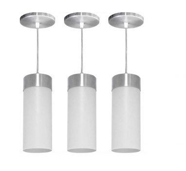 Combo Kit com 3 Pendentes Copo Cilindro Branco Luminária Lustre 24Cm Sala