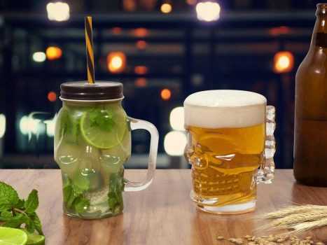 Conjunto de Caneca Vidro para Cerveja 450 e 510ml - 2 Peças Lyor Caveira Rock Style
