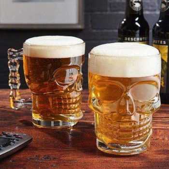 Conjunto de Caneca Vidro para Cerveja 510ml - 2 Peças Lyor Caveira Rock Style