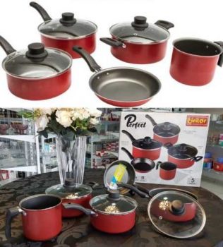 Conjunto de Panelas Antiaderente 5 Peças Eirilar Copacabana com Tampa de Vidro Vermelho