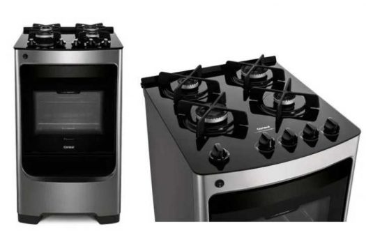 Fogão Consul 4 bocas cor Inox com mesa de vidro e trempe de ferro fundido - CFO4VAR - BIVOLT