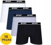Kit 10 Cueca Boxer Algodão Sortida Sport Box Lisa SP72