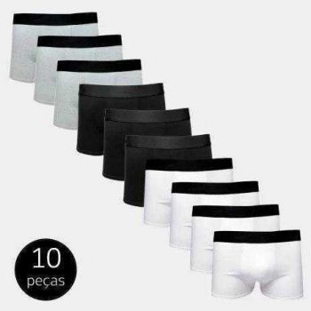 Kit Com 10 Cuecas Boxer Cotton Confort Masculina