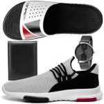 Kit Tênis Caminhada Masculino SapatoFran em Nylon Branco com Chinelo, Carteira e Relógio