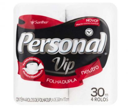 Papel Higiênico VIP Folha Dupla, Personal, 4 unidades, Branco (Embalagem pode variar)