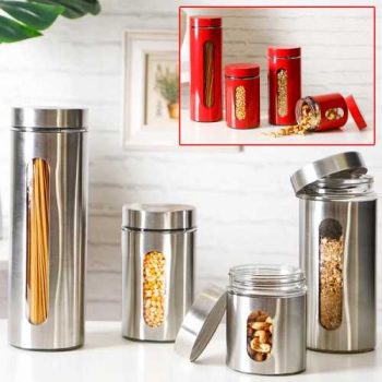 Porta Mantimentos em Aço Inox e Vidro 4 Peças - Basic+