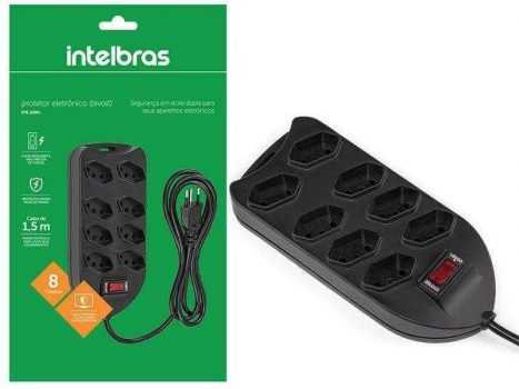 Protetor Eletrônico Intelbras com 8 tomadas EPE 1008+ Preto