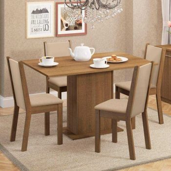 Sala de Jantar Talita Mesa com 4 Cadeiras - Rústico/Crema/Pérola