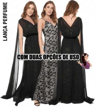 Vestido Lança Perfume Longo Sobreposição Tule Preto