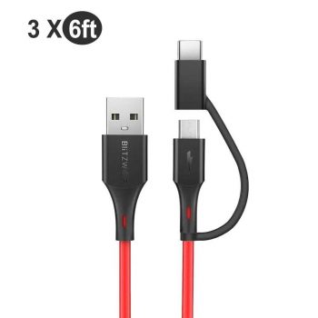 3x BlitzWolf BW-MT3 3A Type-C/Micro Cable 1.8m