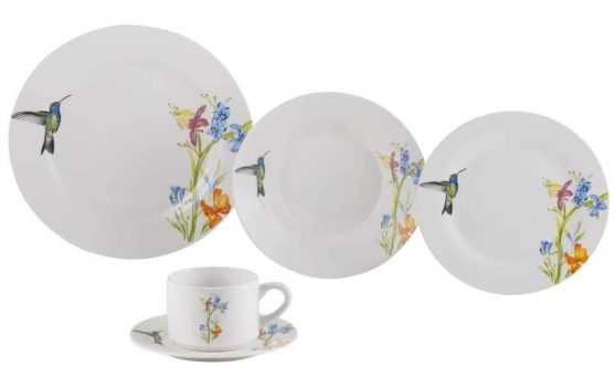 Aparelho de Jantar 20 Peças de Porcelana Beija-Flor Lyor Branco Único