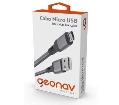 Cabo Micro USB, Geonav, ESMISG, Nylon Trançado, 1M, Cinza Espacial