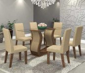 Conjunto Sala de Jantar Mesa Favorita e 6 Cadeiras Vênus Viero Grigio/Acácia