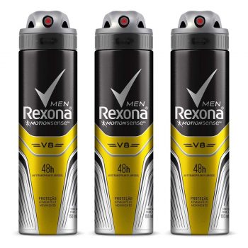 Kit Desodorante Rexona Men V8 48 horas Aerosol Masculino 150ml com 3 unidades - Incolor
