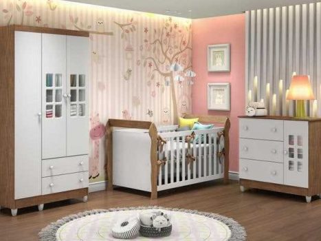 Quarto de Bebê Completo com Berço + Guarda-Roupa - e Cômoda Carolina Baby Maria