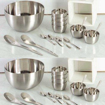 Saladeira Inox c/ 2 Talheres + Cj. Sobremesa c/ 12 pçs - La Cuisine