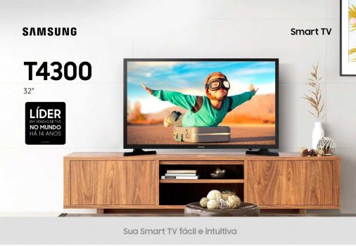Smart TV LED 32" HD Samsung T4300 com HDR, Sistema Operacional Tizen, Wi-Fi, Espelhamento de Tela, Dolby Digital Plus, HDMI e USB - 2020