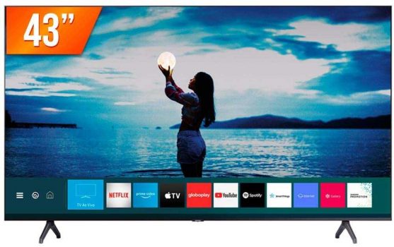 Smart TV LED 43" 4K UHD Crystal Samsung UN43TU7020GXZD, Visual Livre de Cabos, Bluetooth, Processador Crystal 4K, 2 HDMI, 1 USB