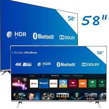 Smart TV LED 58" Philips 58PUG6654/78 Ultra HD 4k Design sem Bordas Wi-fi Bluetooth 3 HDMI 2 USB