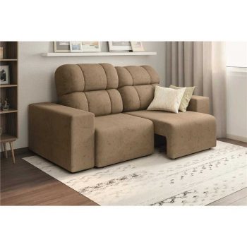 Sofá 3 Lugares Linoforte Versalhes com Assento Retrátil e Encosto Reclinável em Tecido Suede 202 cm de largura