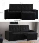 Sofá 3 Lugares Retrátil Zoy Plush Suede Preto