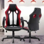 Cadeira Gamer Royale Preto, Branco e Vermelho com Regulagem de altura